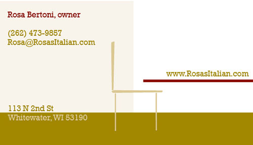 Business card for fictional restaurant side 1